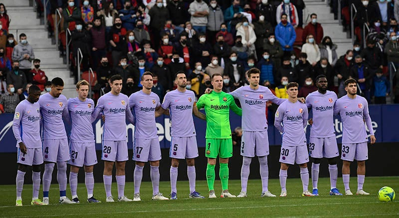 Jugadores del Barcelona previo a un duelo en LaLiga