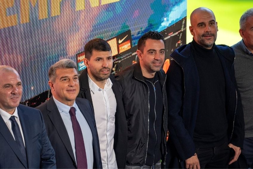 Guardiola en la conferencia de prensa del retiro del 'Kun' Agüero