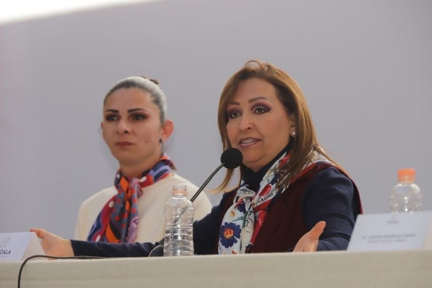 La gobernadora, Lorena Cuéllar, durante la conferencia de prensa