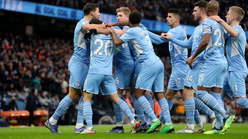 Manchester City festejando gol vs Leicester en la Premier League