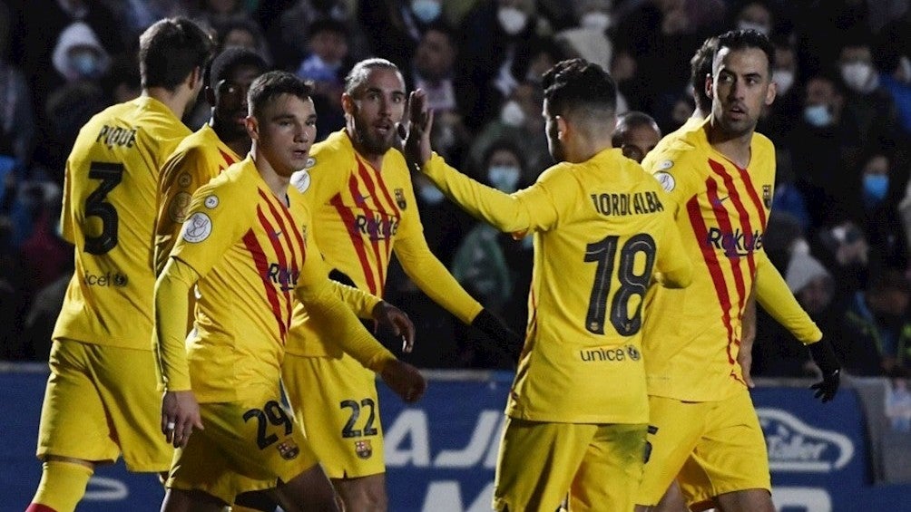 Jugadores del Barcelona celebrando un gol