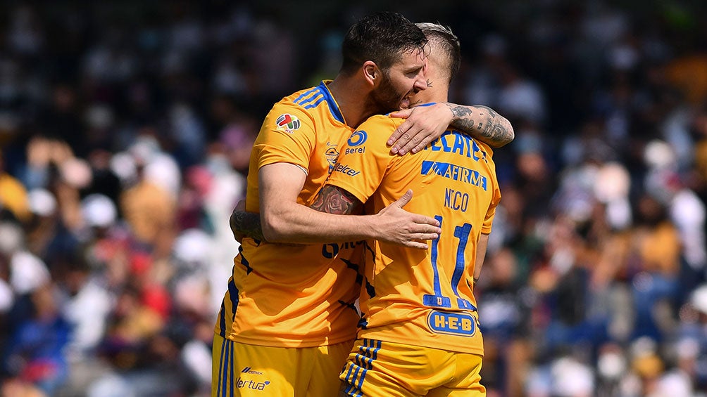 Jugadores de Tigres festejan un gol