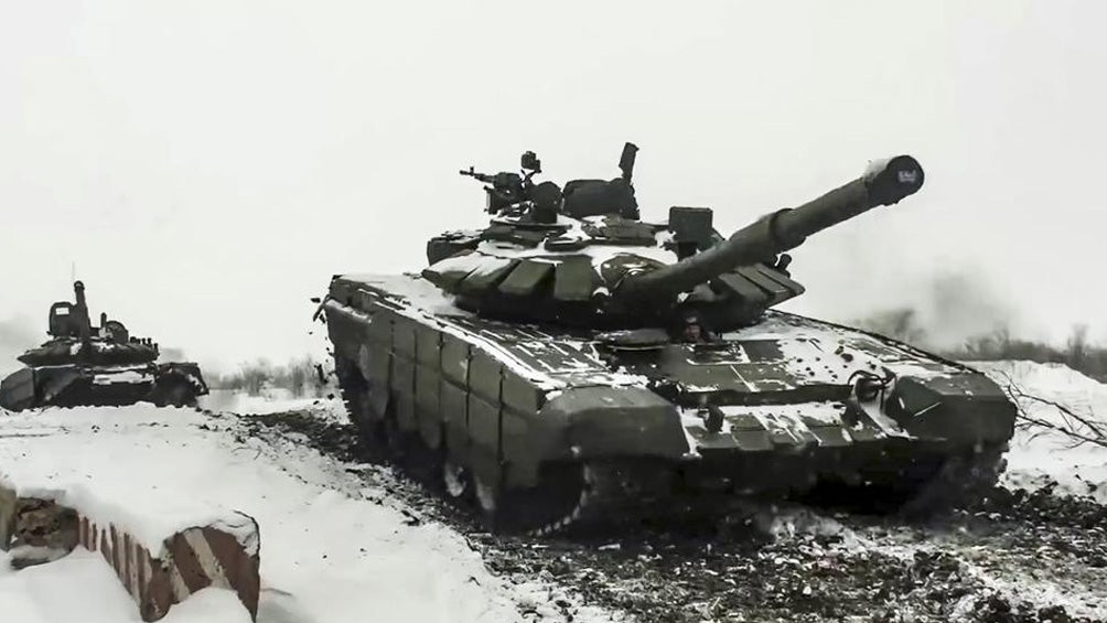 Un tanque ruso durante un ejercicio militar 