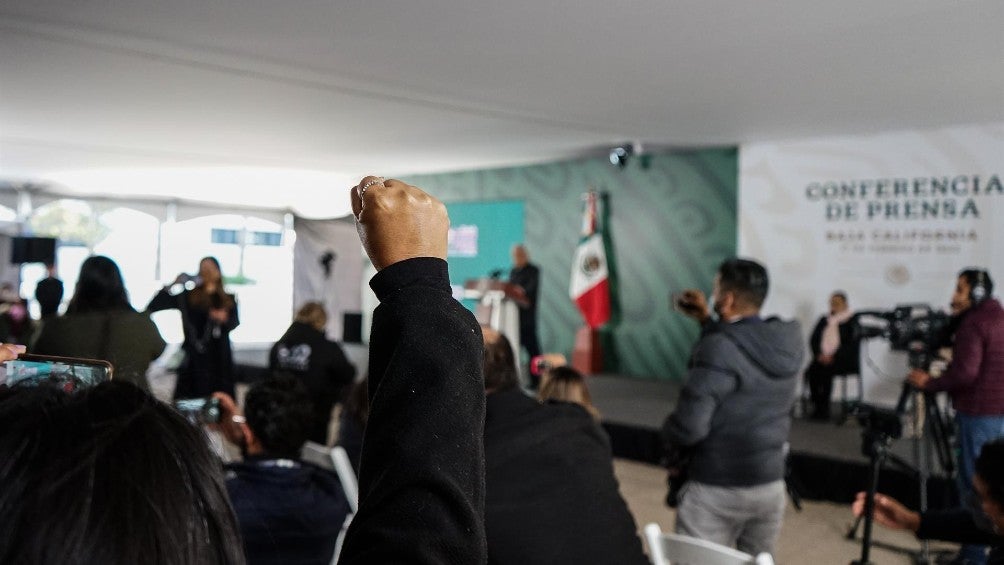 Protesta de periodistas durante la 'mañanera' 