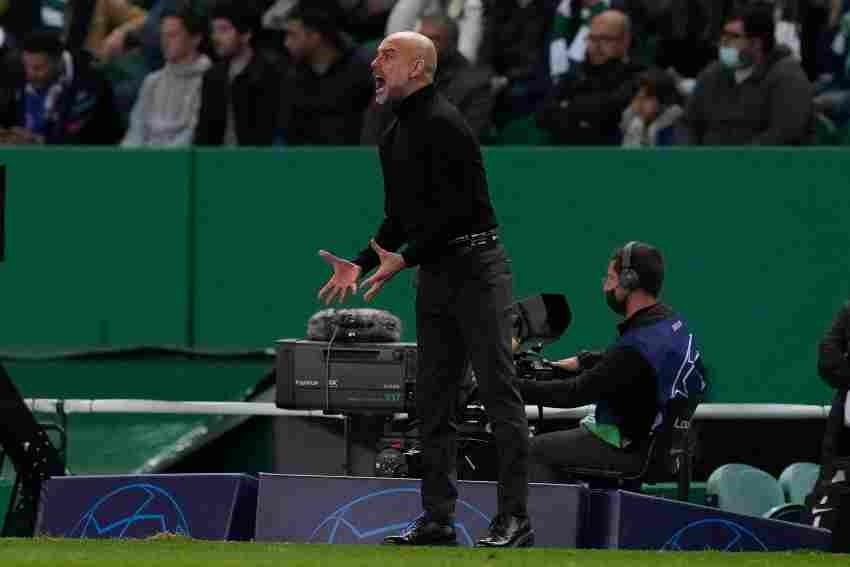 Pep Guardiola en el partido de Champions League 