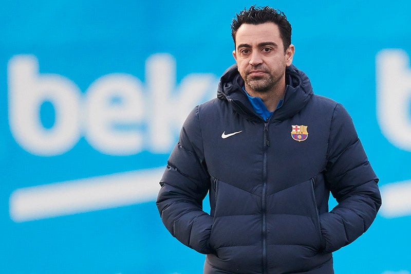 Xavi durante un entrenamiento del Barcelona 