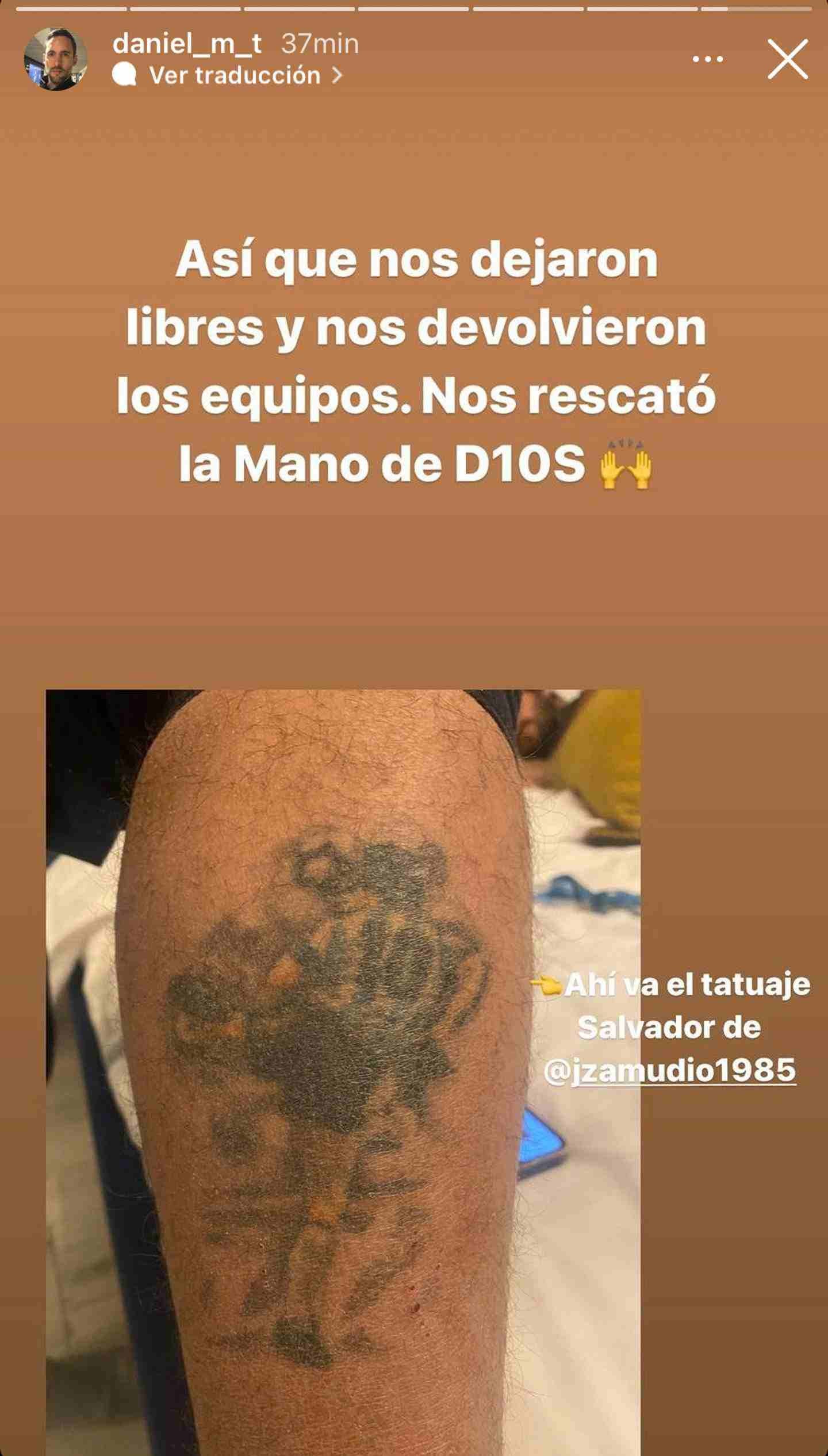 Tatuaje de Diego Armando Maradona en la pantorrilla de Juan Zamudio