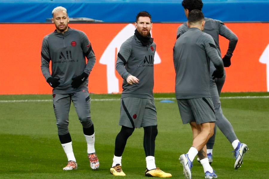 Neymar y Messi en entrenamiento con el PSG