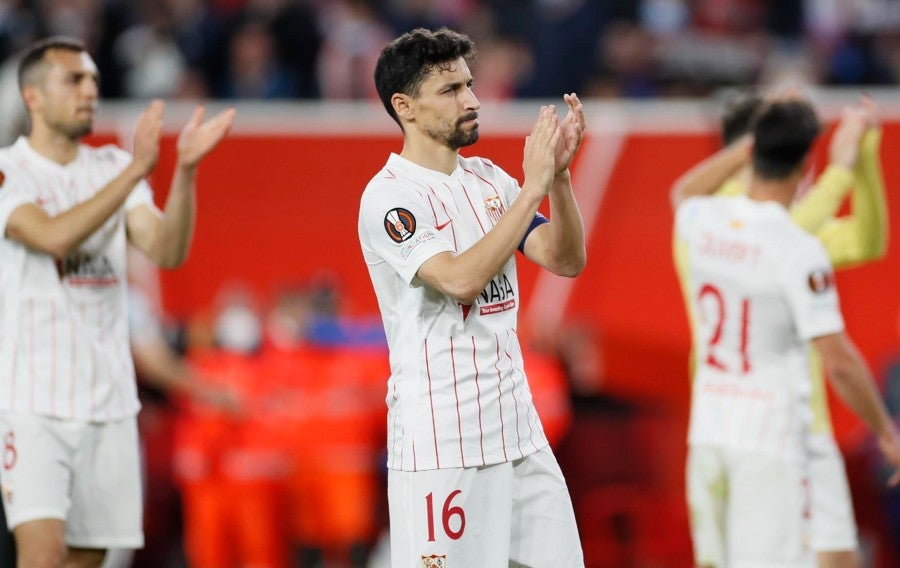 Jugadores del Sevilla tras la victoria