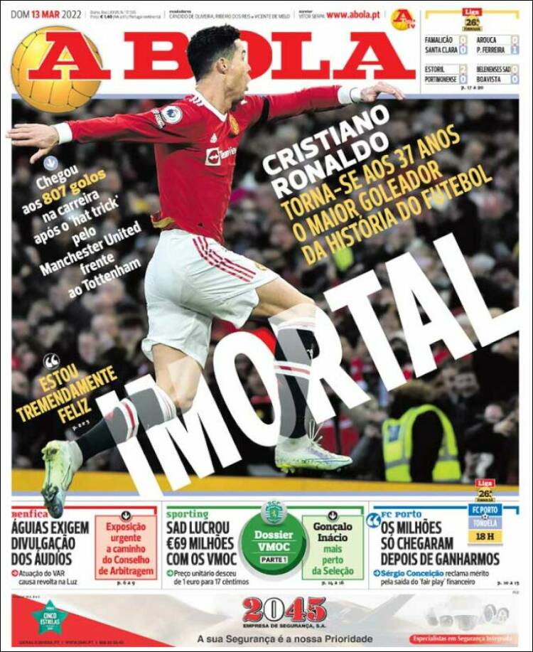 Portada de A Bola dedicada a CR7