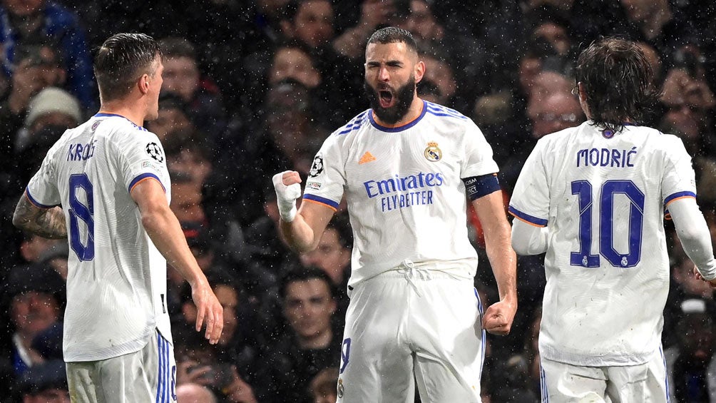 Benzema, en festejo de gol con Real Madrid