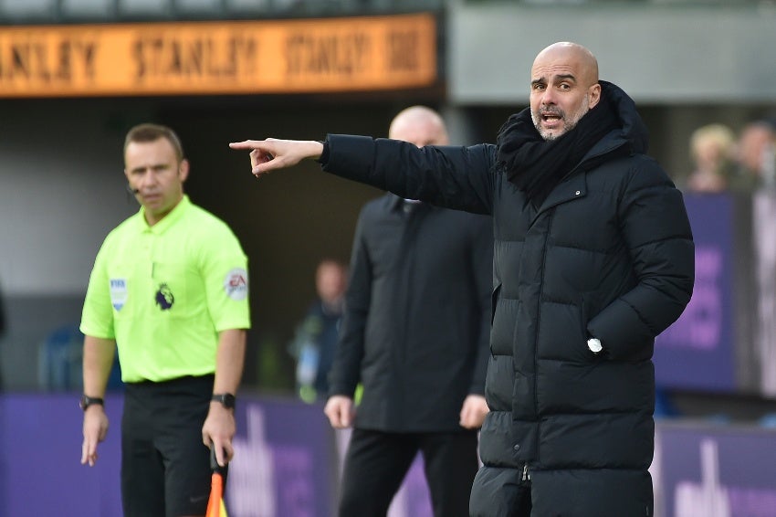 Guardiola en un partido de Manchester City en la Premier League 