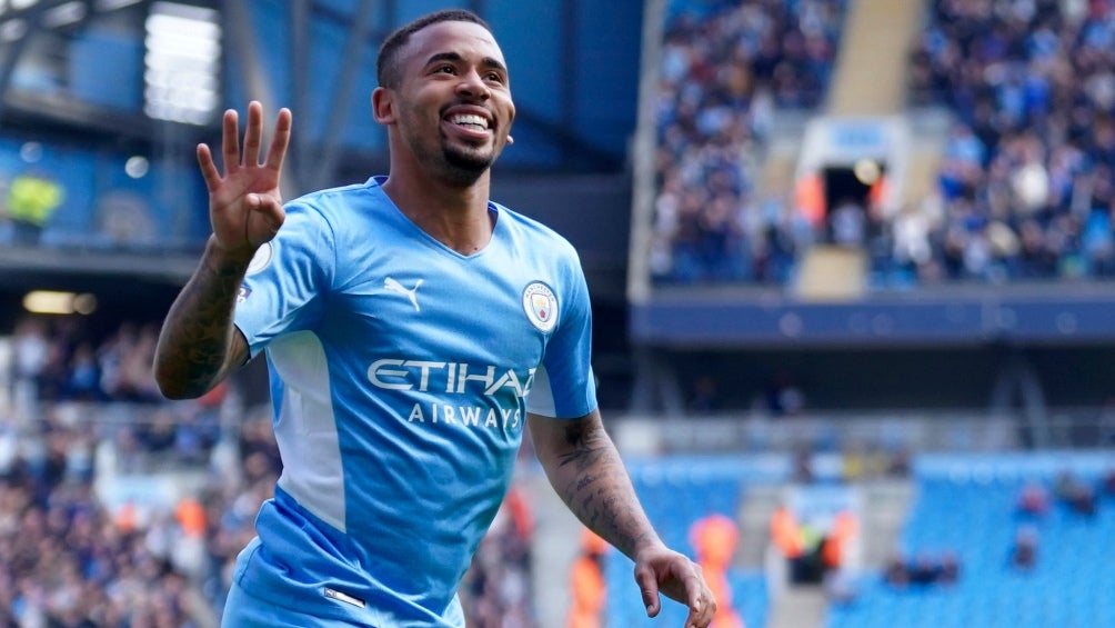 Gabriel Jesus celebrando su cuarto gol vs Watford 