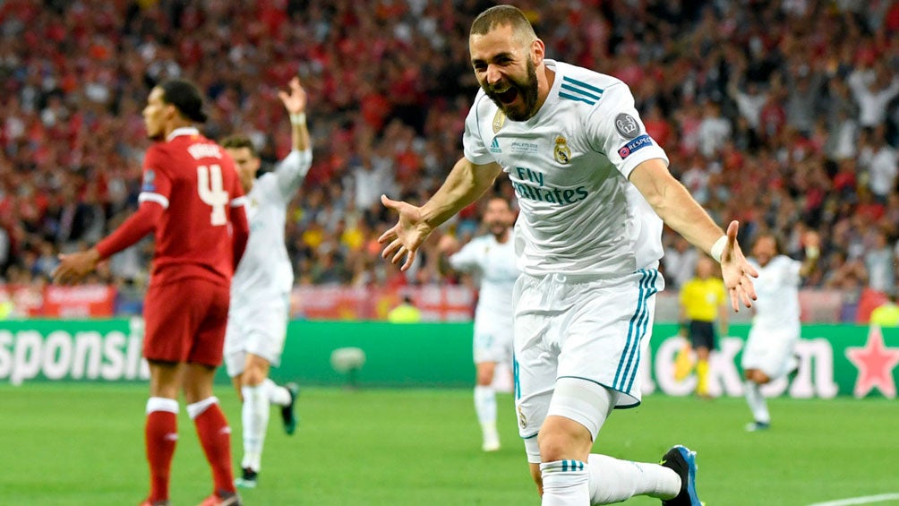 Benzema, en festejo de gol con Real Madrid