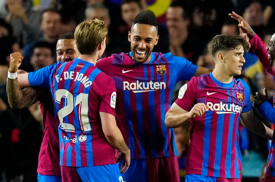 Jugadores del Barça festejan un gol vs Celta