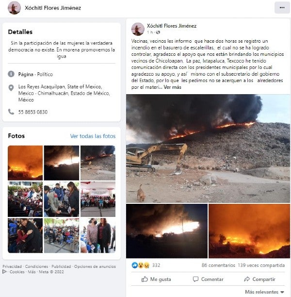 Alcaldesa de Chimalhuacán se pronuncia sobre el incendio en Escalerillas