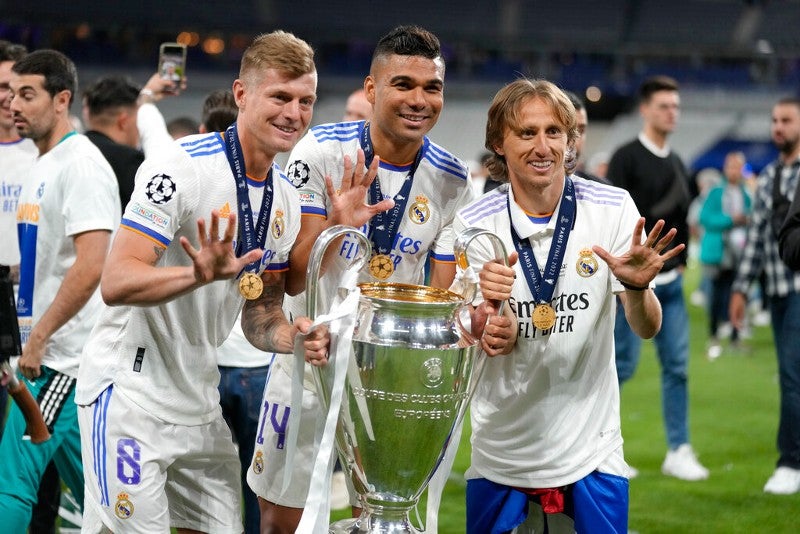 Toni Kroos, Casemiro y Luka Modric en la Final de Champions