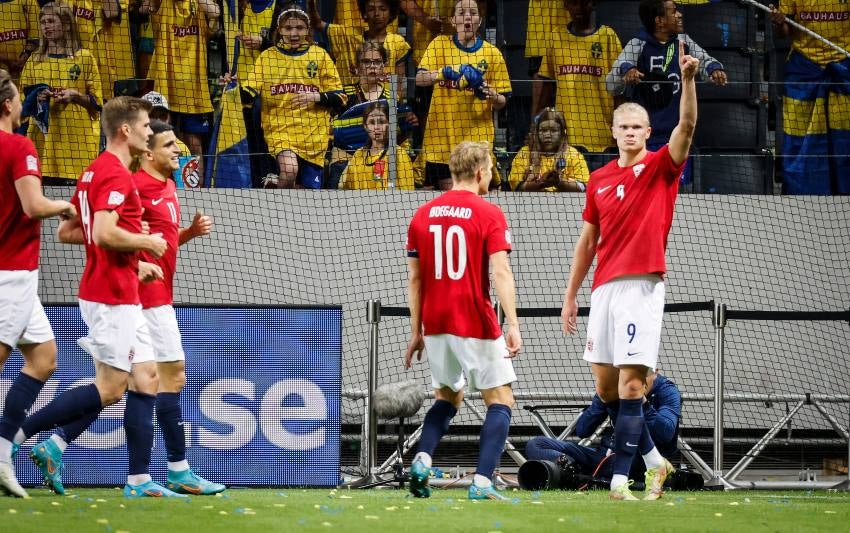 Haaland celebrando un gol conseguido a favor de Noruega