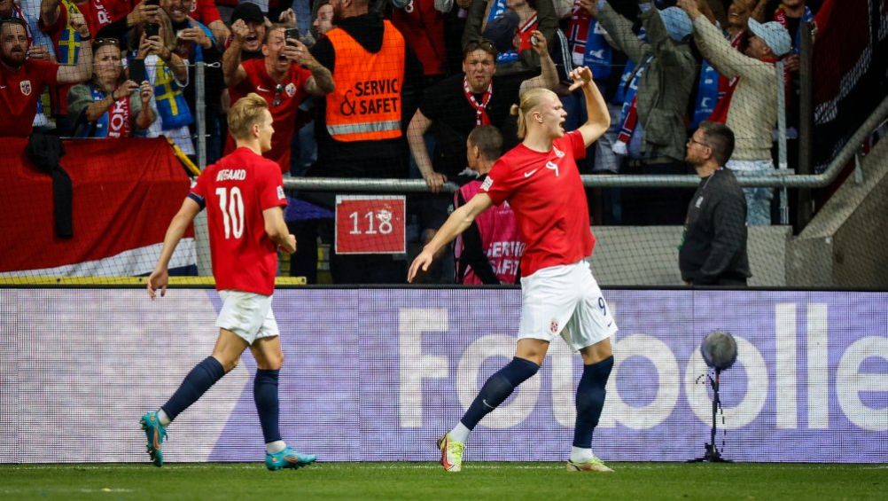 Haaland celebrando un gol conseguido a favor de Noruega