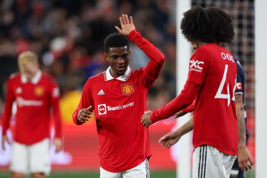 Amad Diallo festeja el cuarto gol del United