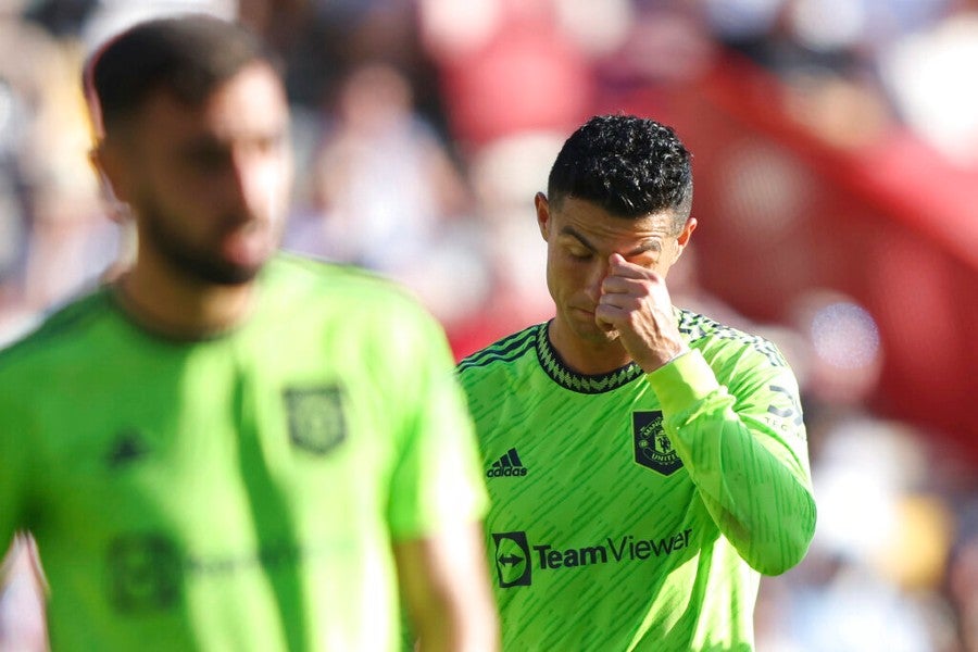 Cristiano Ronaldo durante un partido con el United