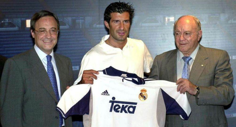 Figo en su presentación con el Real Madrid