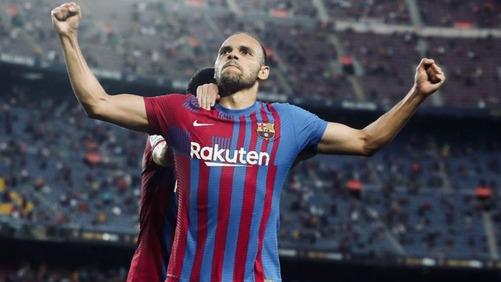 Braithwaite en un partido con el Barcelona 