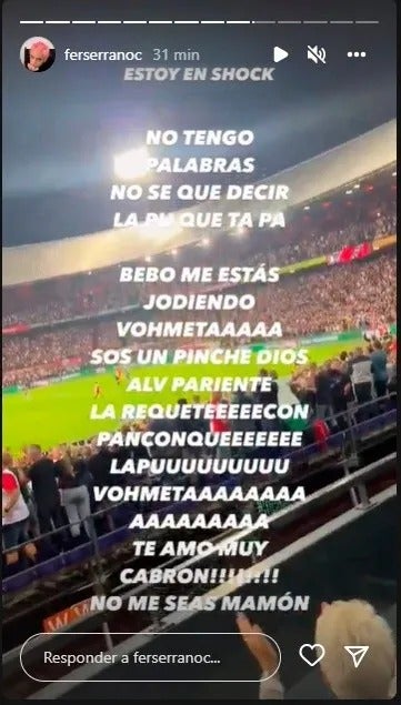 Mensaje en Instagram de Fer Serrano a Giménez