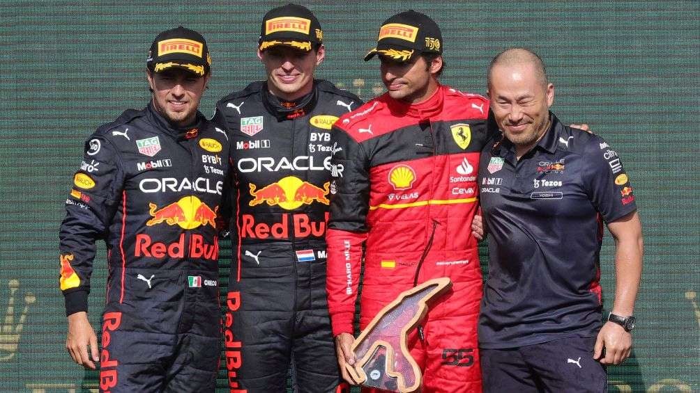 Checo, Verstappen y Carlos Sainz estuvieron en el podio