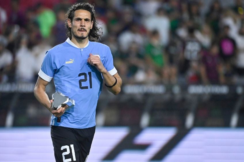 Edinson Cavani durante un partido de Uruguay