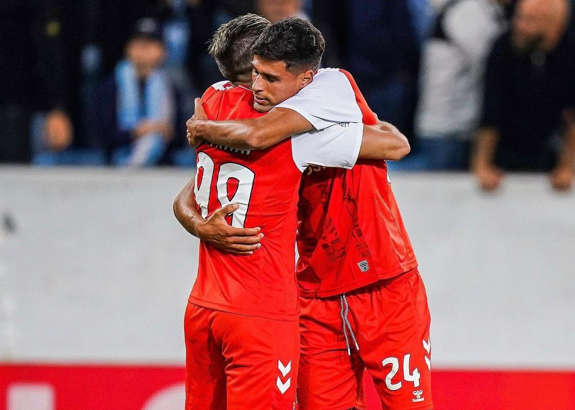 Bruno y Vitinha tras anotar el primer gol del Braga