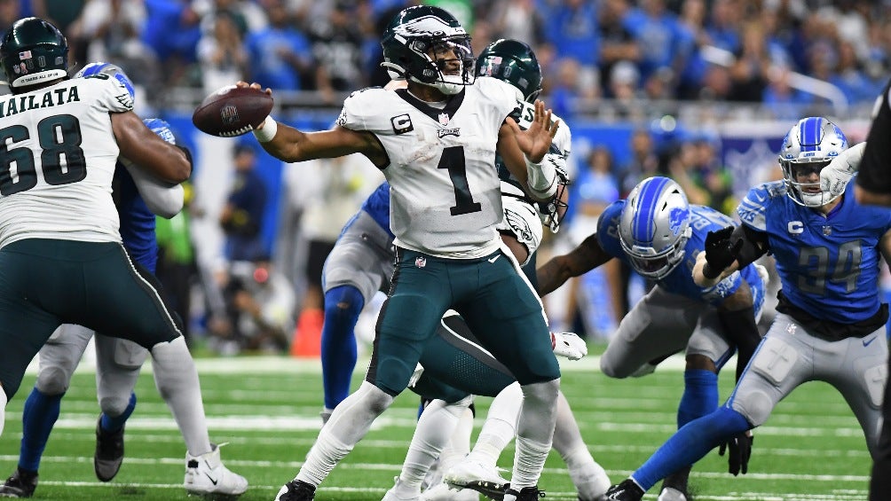 Jalen Hurts en su partido ante Lions