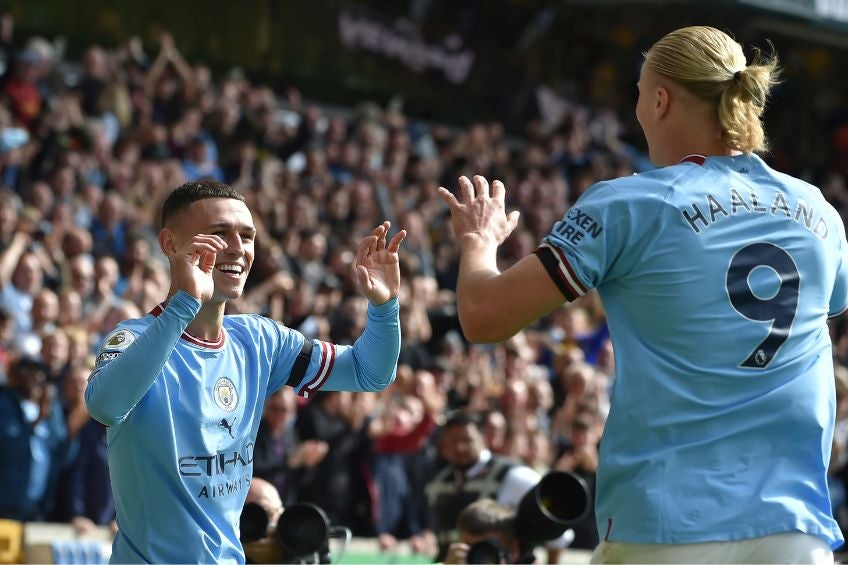 Foden y Haaland festejando un gol