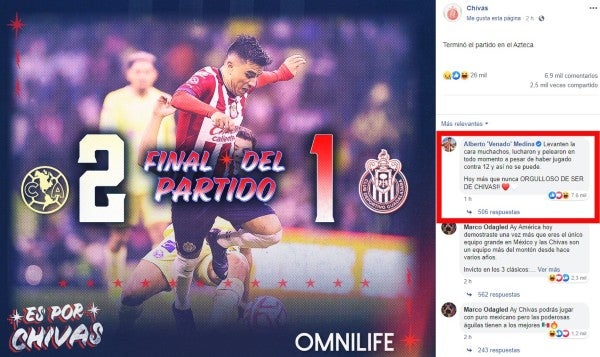 Venado Medina comentó post de Chivas en Facebook