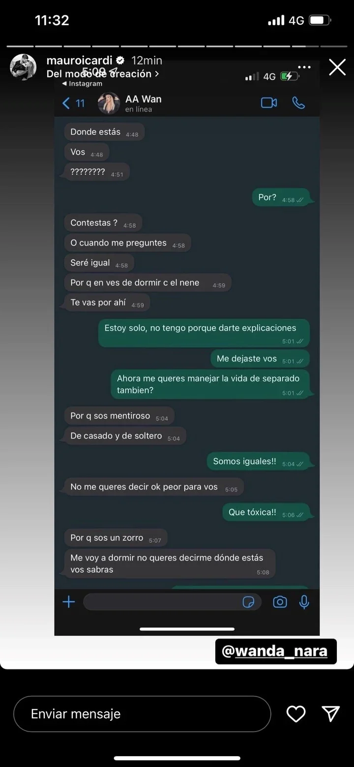 Conversación entre Icardi y Wanda Nara