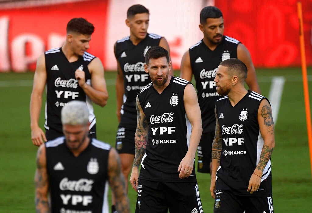 Jugadores de Argentina en entrenamiento 