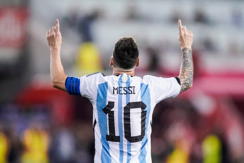 Messi en celebración de gol con Argentina