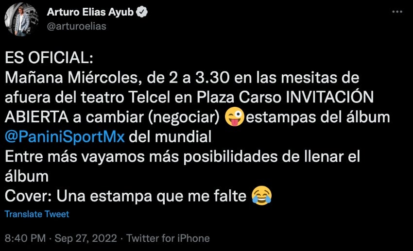 Tuit de Elías Ayub