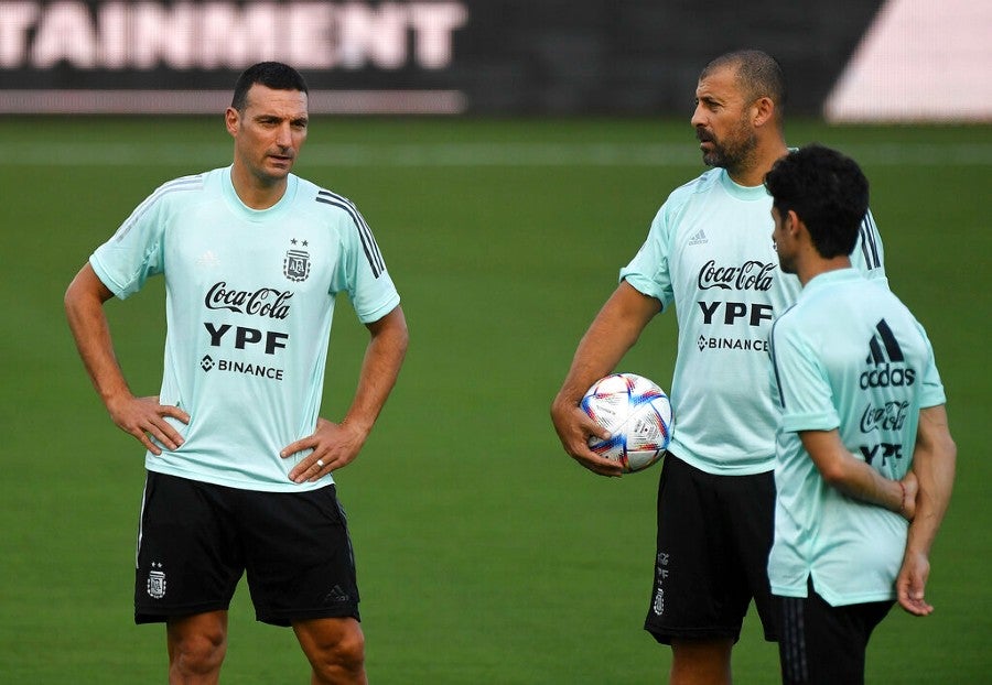 Lionel Scaloni durante un entrenamiento con Argentina