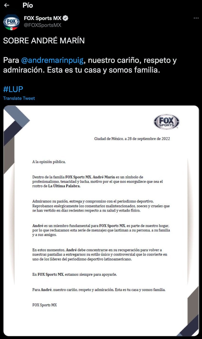 Mensaje de Fox Sports