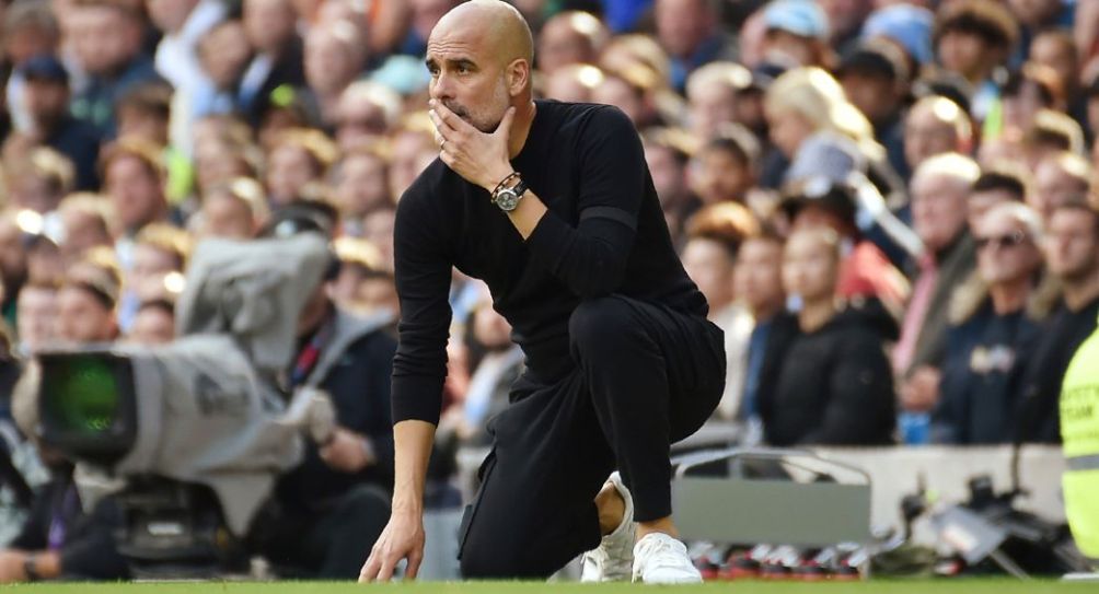 Pep Guardiola en un partido del Manchester City