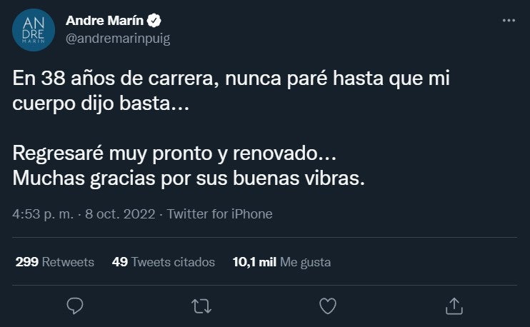 André Marín anunció su retiro momentáneo 