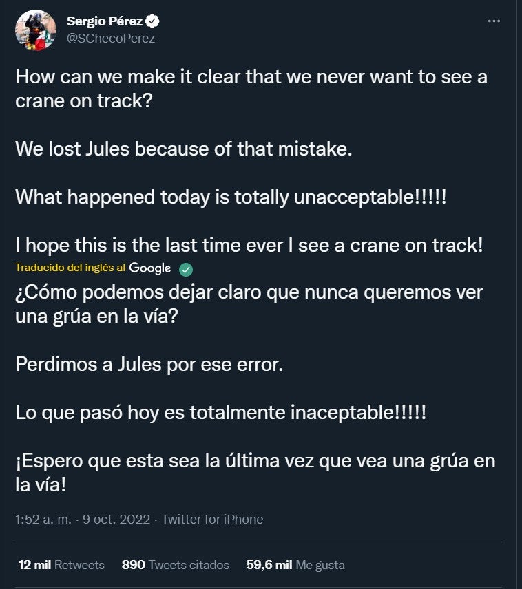 Mensaje de Checo Pérez