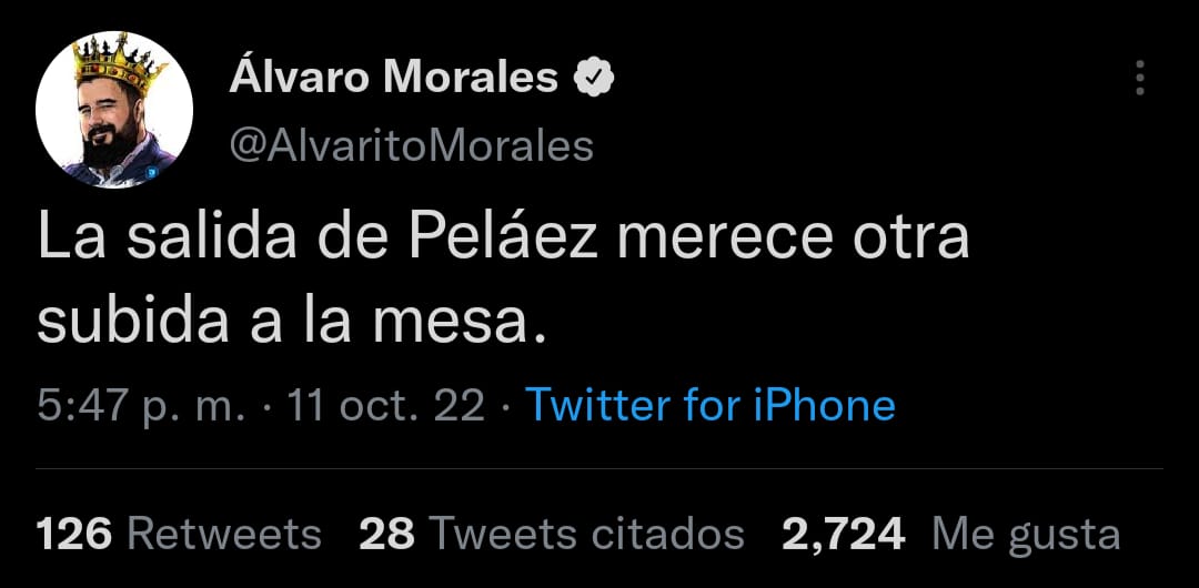 Tuit de Álvaro Morales