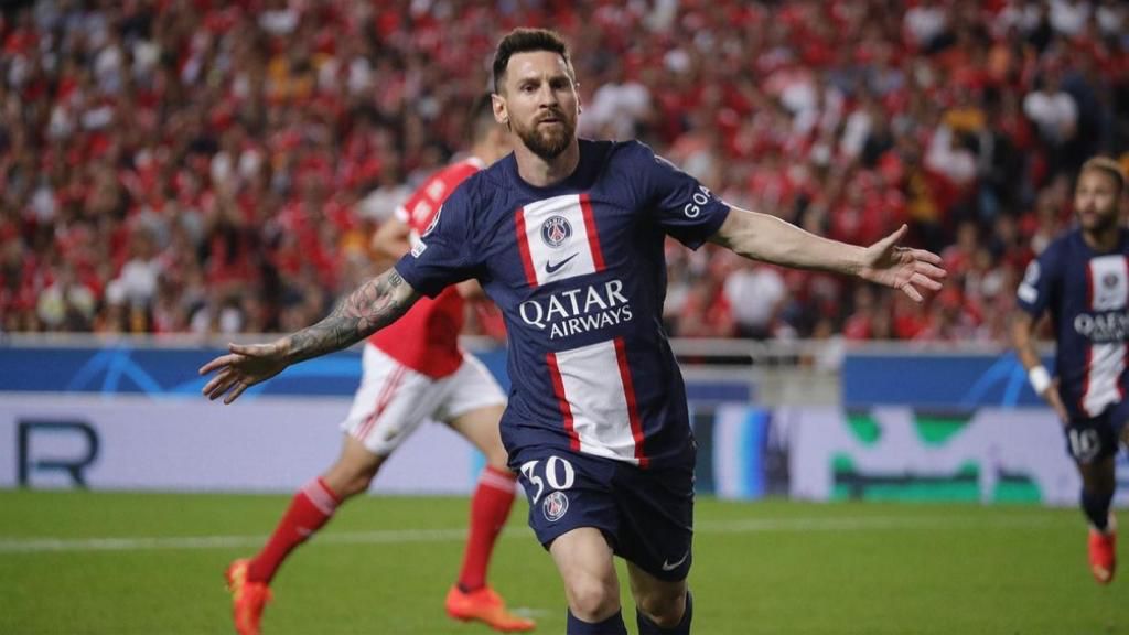 Messi tras anotar en Champions