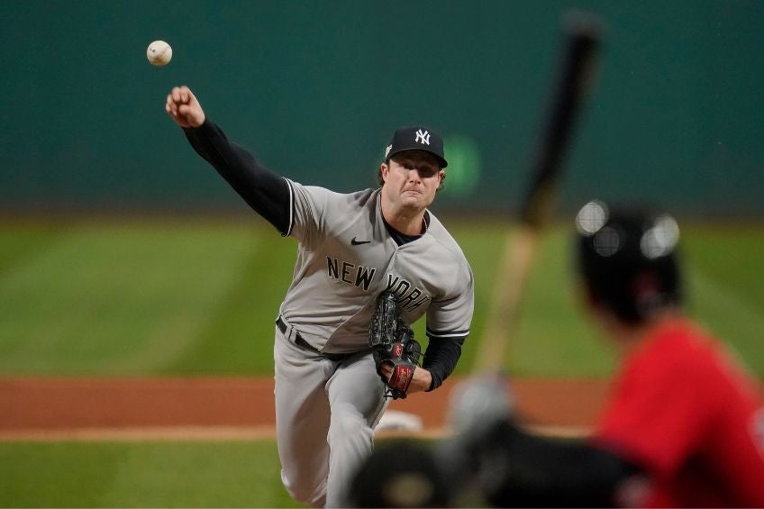 Gerrit Cole durante un partido de los Yankees