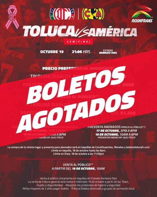 Toluca anunció boletos agotados 