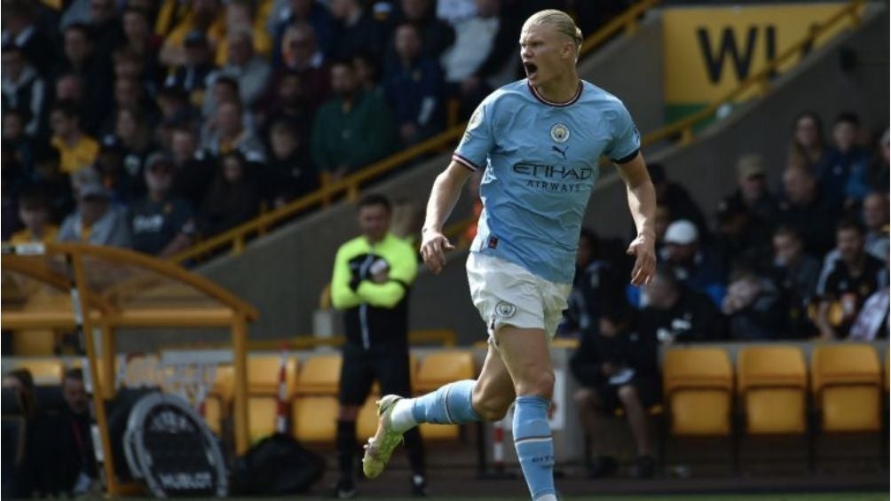 Haaland en un partido con el Man City