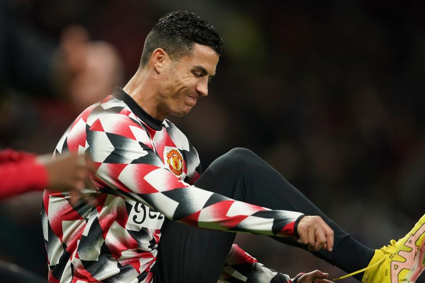 Cristiano Ronaldo previo a un partido del Manchester United