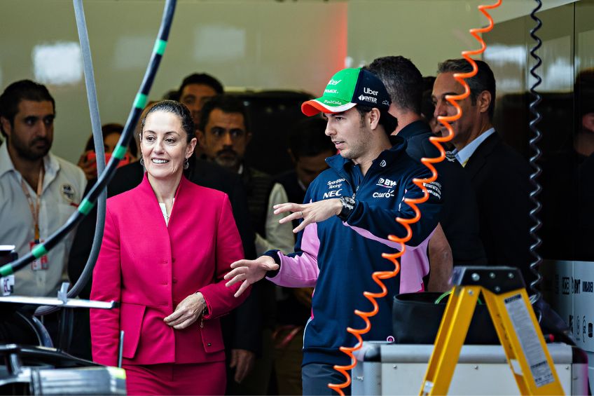 Claudia Sheinbaum junto a Checo Pérez